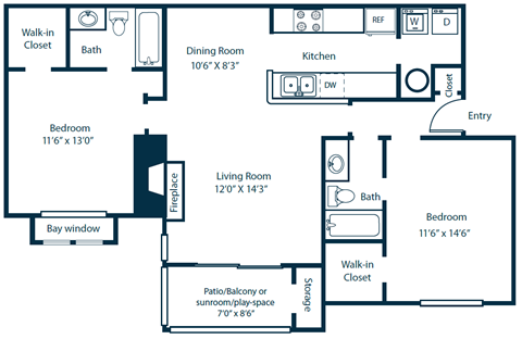 Southpark Commons B8 Floor Plan 2 Bedroom 2 Bath at Southpark Commons Apartment Homes, North Carolina, 28210